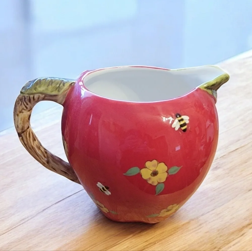 Susan Winget Red Apple Blossom Honey Bees Pitcher Cracker Barrel Cottagecore